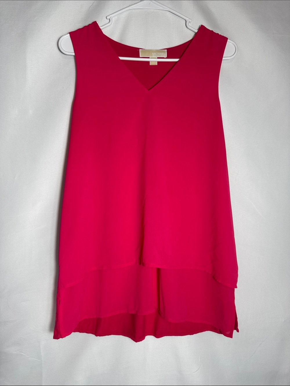 Michael Kors Hot Pink Layered V-Neck Flowy Tank Top Women’s Size Large